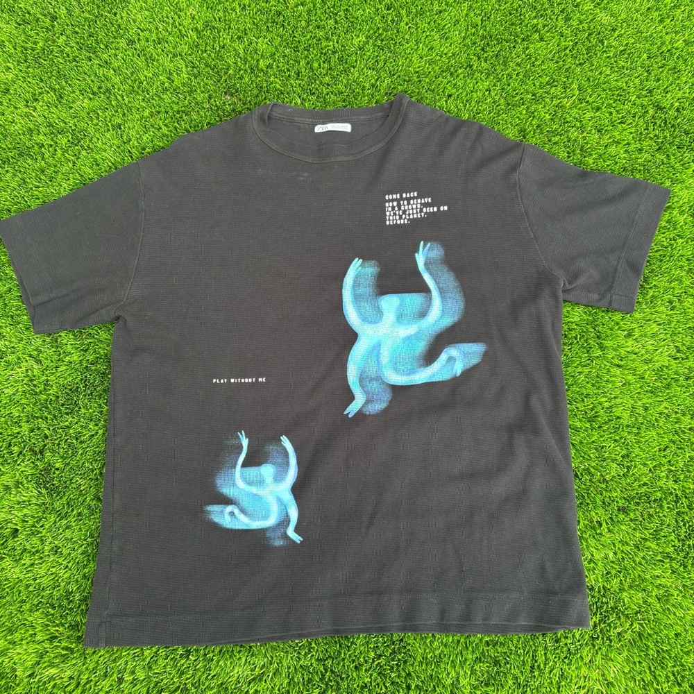 Black T-Shirt with Blue Graphic Design